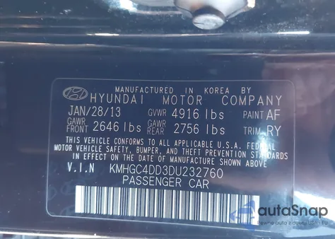 2013 Hyundai Genesis 3.8 z USA, uszkodzony, nr VIN KMHGC4DD3DU232760